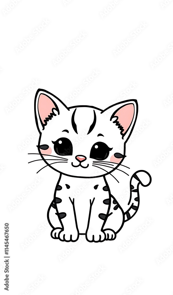 Obraz premium Sitting white kitten digital art with cute style. AI Generated