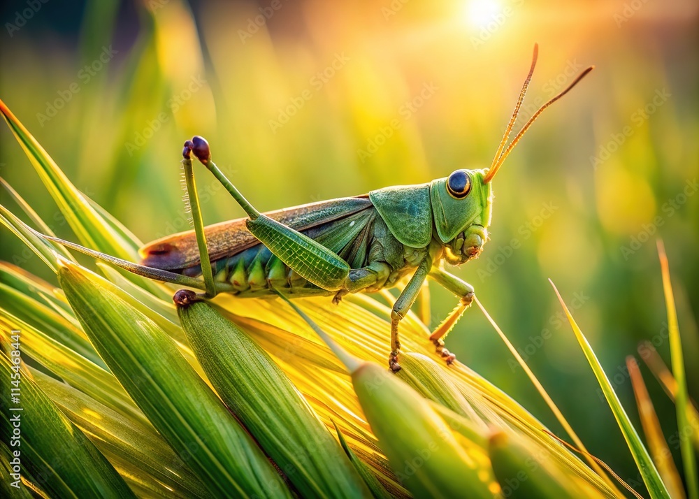 Vibrant Green Grasshopper in Summer Field - AI Food Photography Vibrant Green Grasshopper in Summer Field - AI Food Photography