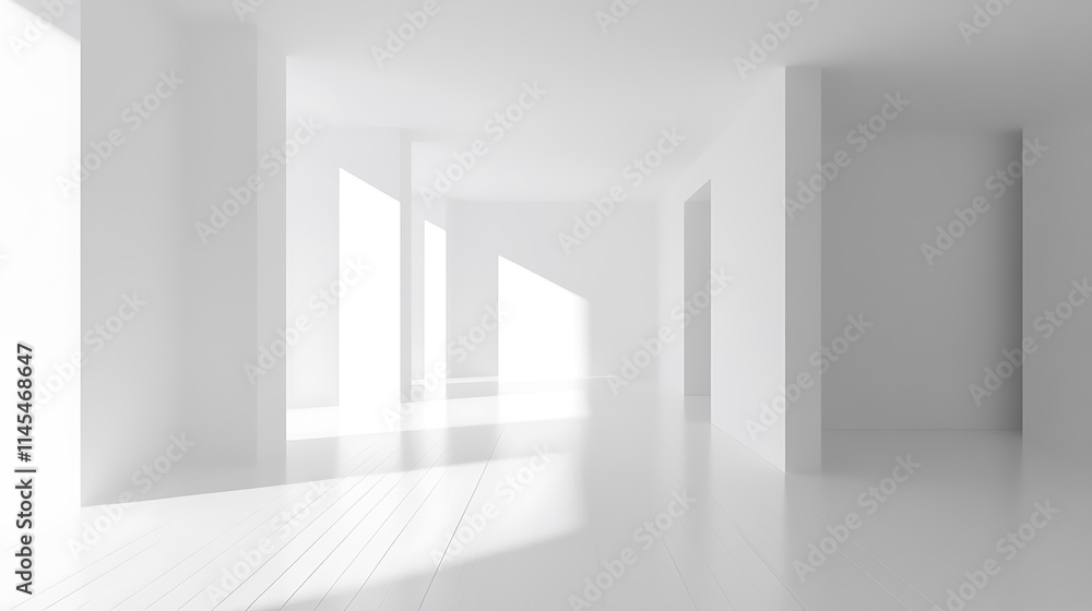 Fototapeta premium Brightly Lit Empty Room Wide Shot Photo Mockup. AI Generated