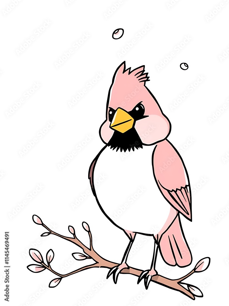 Obraz premium Pink bird perches on branch detailed vector art minimalist style. AI Generated