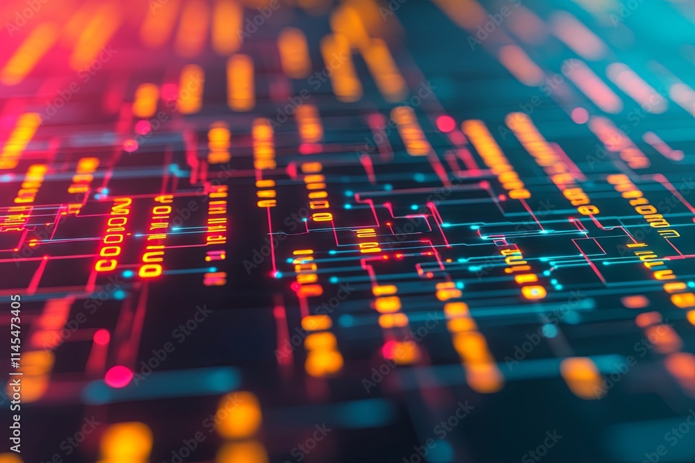 Abstract Digital Circuit Board with Glowing Lines and Orange and Teal Color Palette Abstract Digital Circuit Board with Glowing Lines and Orange and Teal Color Palette