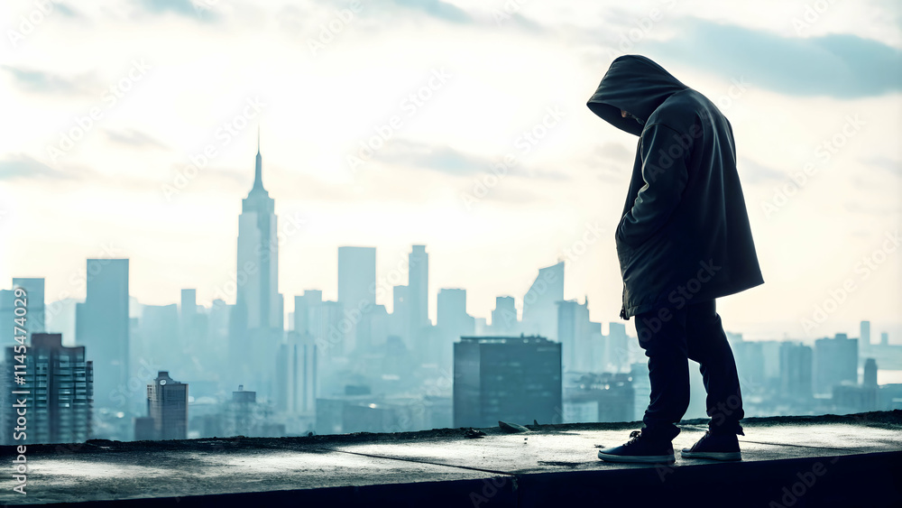 Hacker Silhouette Fading Over Cityscape Symbolizing Cyber Resilience Concept Hacker Silhouette Fading Over Cityscape Symbolizing Cyber Resilience Concept
