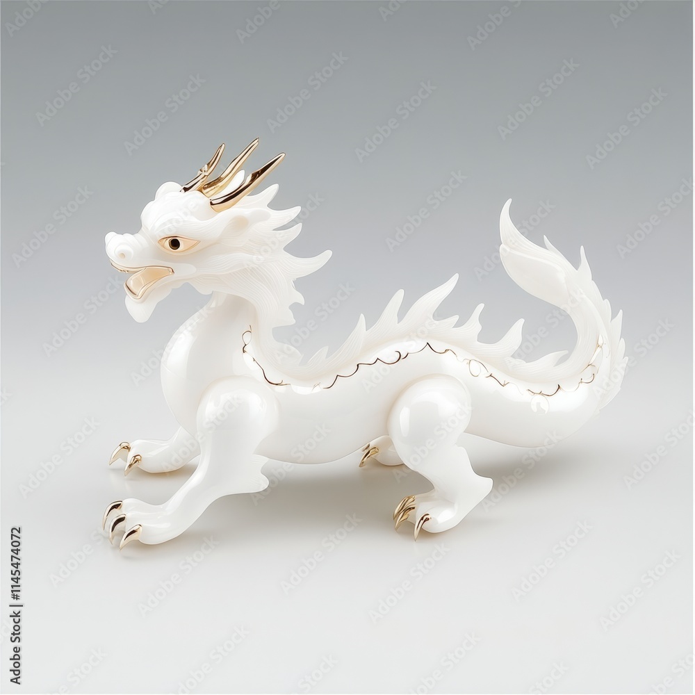 Elegant White Porcelain Dragon Figurine with Gold Accents Elegant White Porcelain Dragon Figurine with Gold Accents