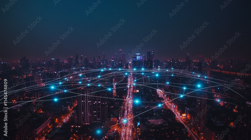 Smart digital city with connection cyber security network reciprocity over the cityscape . future smart wireless digital city and social media networking systems that connects people within the city Smart digital city with connection cyber security network reciprocity over the cityscape . future smart wireless digital city and social media networking systems that connects people within the city