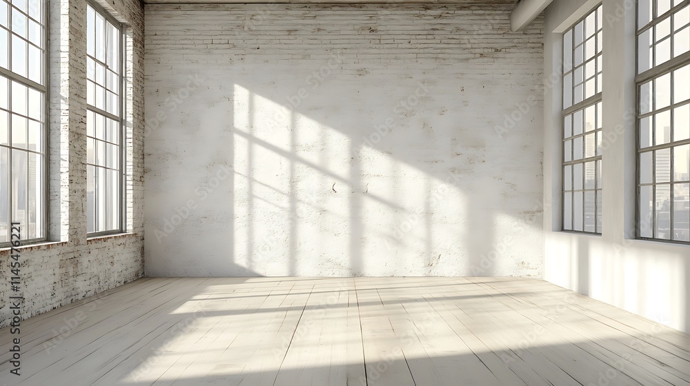 Brightly lit empty room interior mockup wide shot photo. AI Generated Brightly lit empty room interior mockup wide shot photo. AI Generated