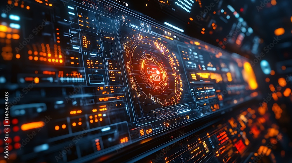 Obraz premium Futuristic Technology Interface Displays Complex Data Systems