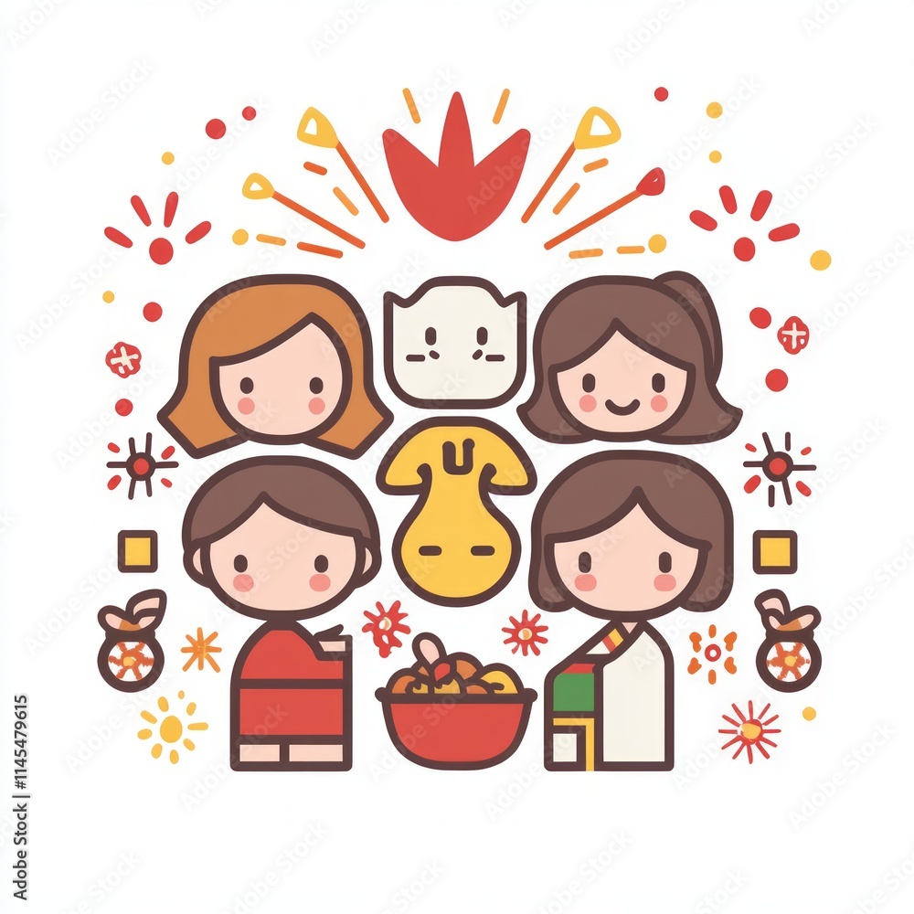 Festive Lunar New Year Family Celebration Illustration Festive Lunar New Year Family Celebration Illustration