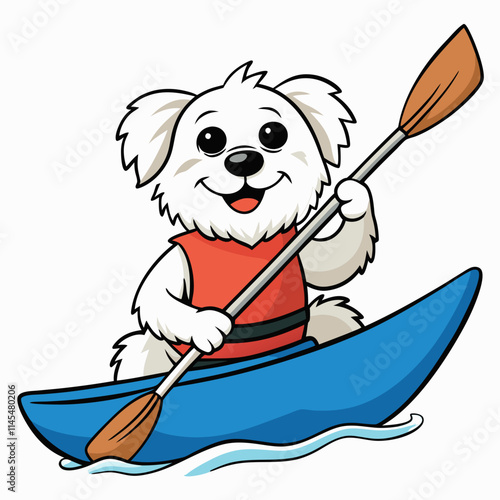 Kayaking dog in a boat on White Background 