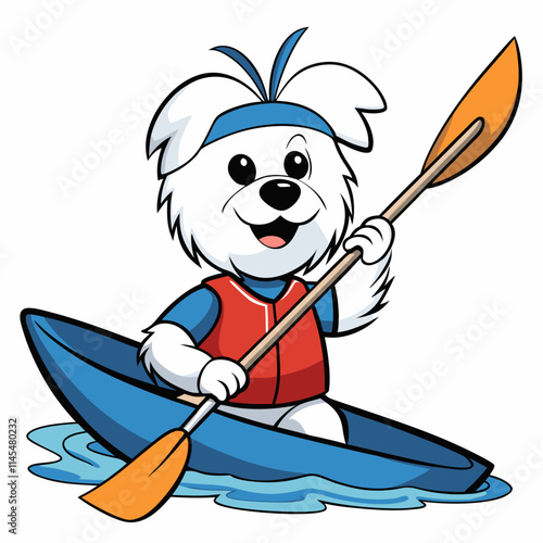 Kayaking dog in a boat on White Background 