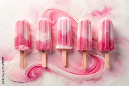 Surreal summer: Double exposure captures pink ice cream popsicles in dreamy, vibrant detail. photo