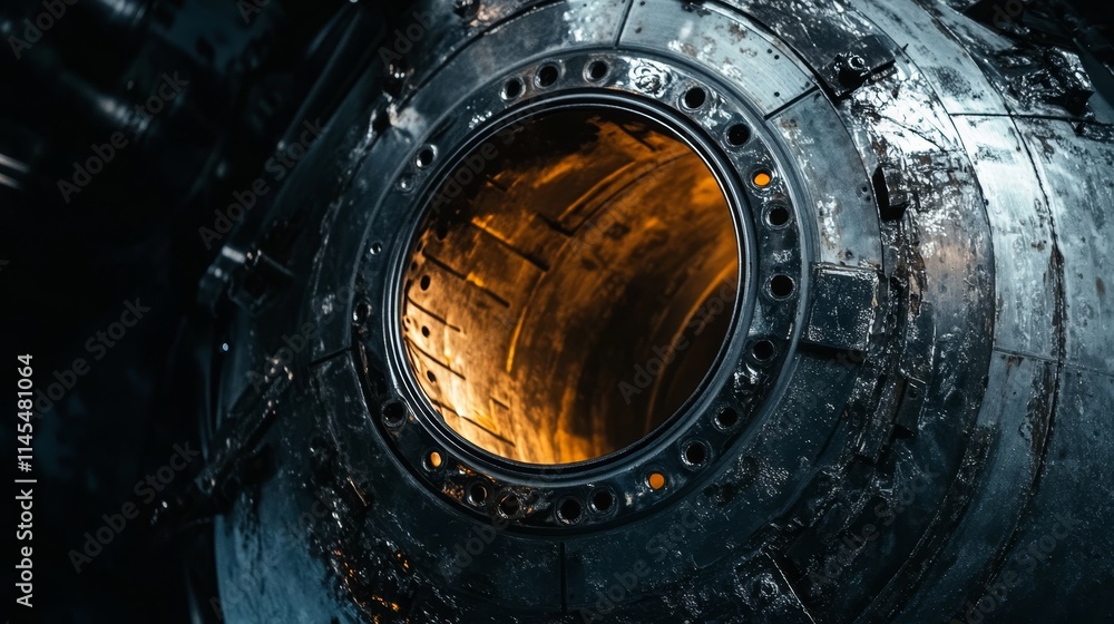 Rocket engine nozzle reveal in cinematic closeup Rocket engine nozzle reveal in cinematic closeup
