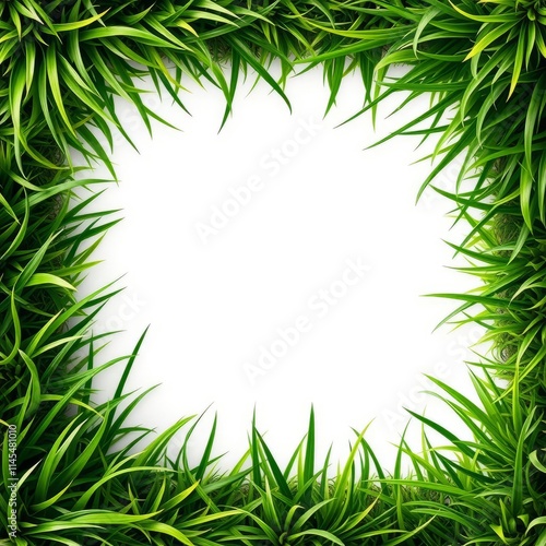 Lush green grass frame on white background frame isolated frame border design background isolated