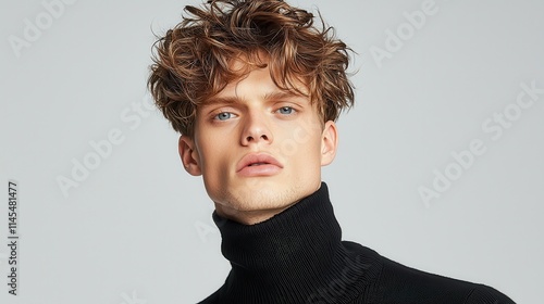 Captivating modern quiff hairstyle with defined texture studio setting portrait photography fashion environment standard viewpoint trendy look for men photo