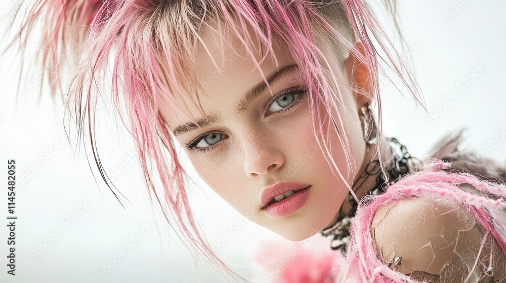 Naklejka premium Styling tips for modern undercut with dyed tips styled into soft waves fashion trends urban settings beauty tutorials creative perspectives hair fashion concepts