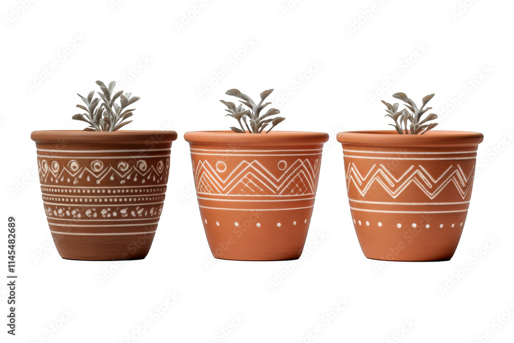 Fototapeta premium Terracotta Pots with Tribal Designs, Succulents, Planters, Home Decor