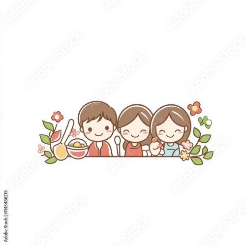 Happy Family Enjoying Meal Together with Floral Decor