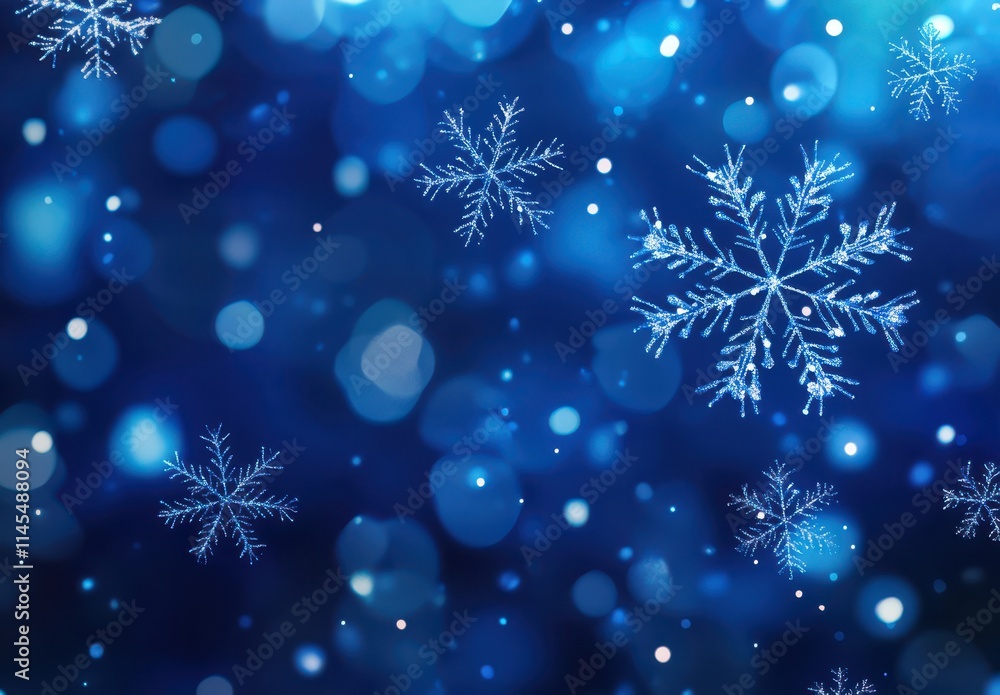 Beautiful blue winter background featuring delicate snowflakes and glowing bokeh lights creating a magical and serene atmosphere perfect for seasonal themes Beautiful blue winter background featuring delicate snowflakes and glowing bokeh lights creating a magical and serene atmosphere perfect for seasonal themes