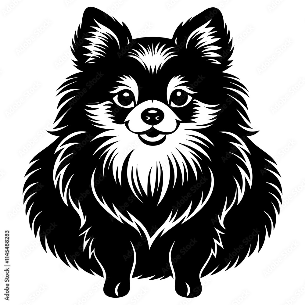 Fototapeta premium Pomeranian dog Silhouette on white background on Vector and illustration