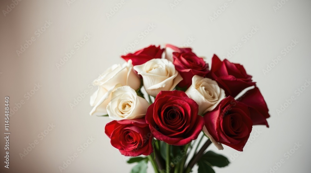 A stunning arrangement of red and white roses brings joy, perfect for celebrating love on Valentine's Day or expressing warm wishes on a birthday or holiday A stunning arrangement of red and white roses brings joy, perfect for celebrating love on Valentine's Day or expressing warm wishes on a birthday or holiday