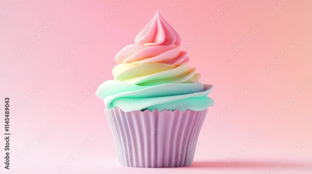 A pastel-colored cupcake with swirled frosting on a soft gradient background. A pastel-colored cupcake with swirled frosting on a soft gradient background.
