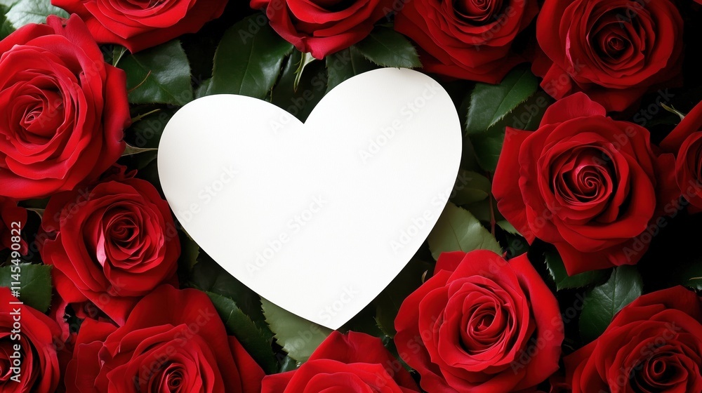 Heart shaped blank paper card with red roses. Concept for Wedding card, Valentine card, Invitation card Heart shaped blank paper card with red roses. Concept for Wedding card, Valentine card, Invitation card