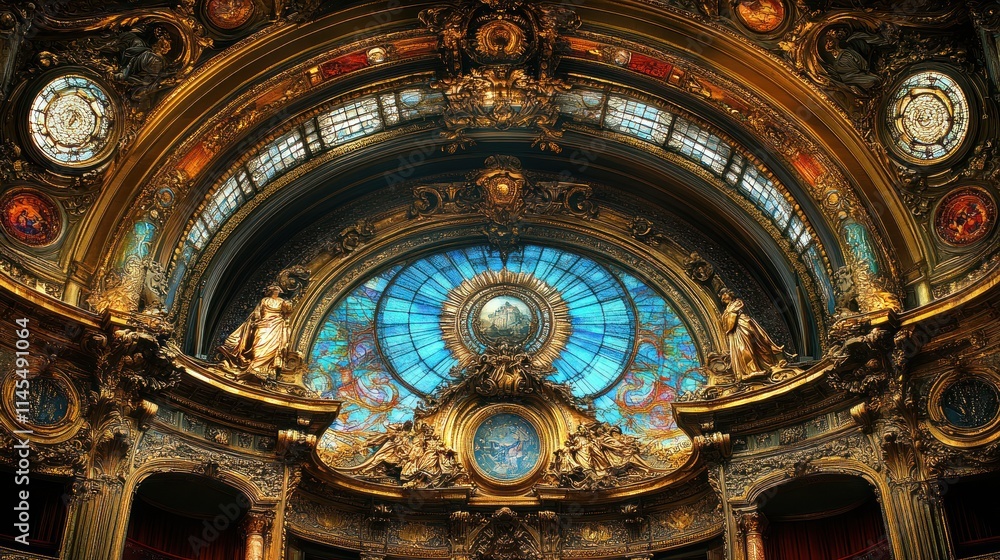 Obraz premium Ornate architectural interior with stained glass.
