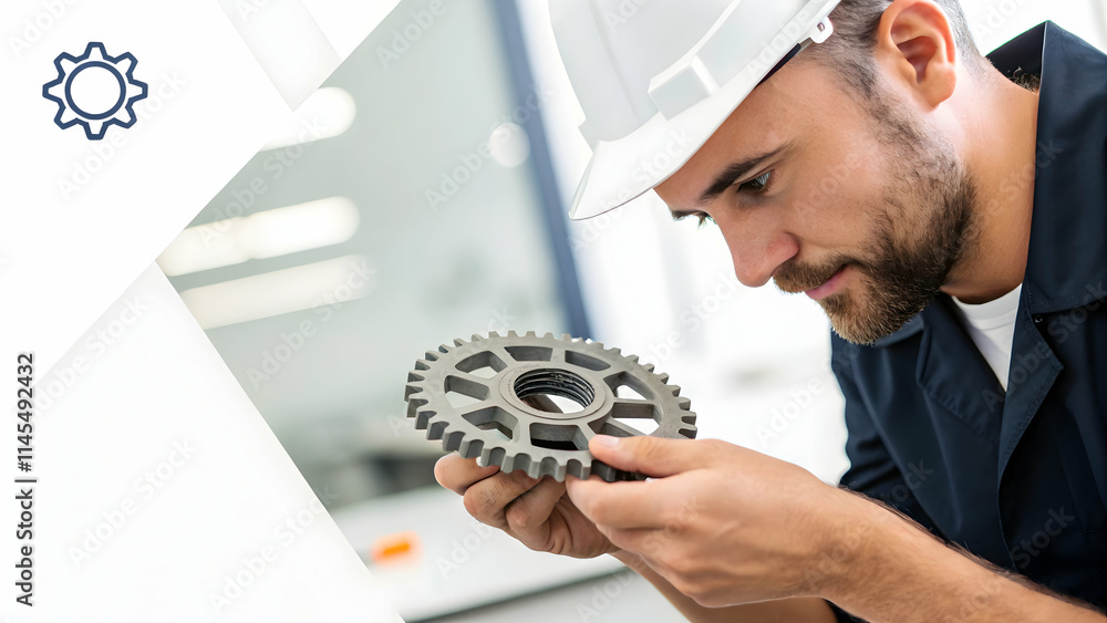 Obraz premium Engineer Inspecting 3D Printed Part Macro Photo for Quality Control in Additive Manufacturing