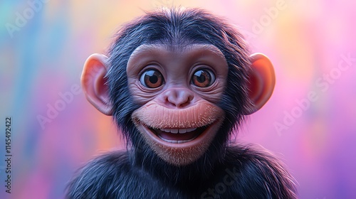 Wallpaper Mural Adorable Baby Chimpanzee Smiling Brightly Against Pastel Background Torontodigital.ca