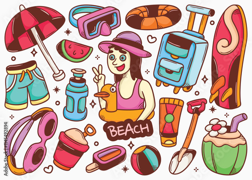 Hand Drawn Vibrant Beach Doodle Illustrations photo