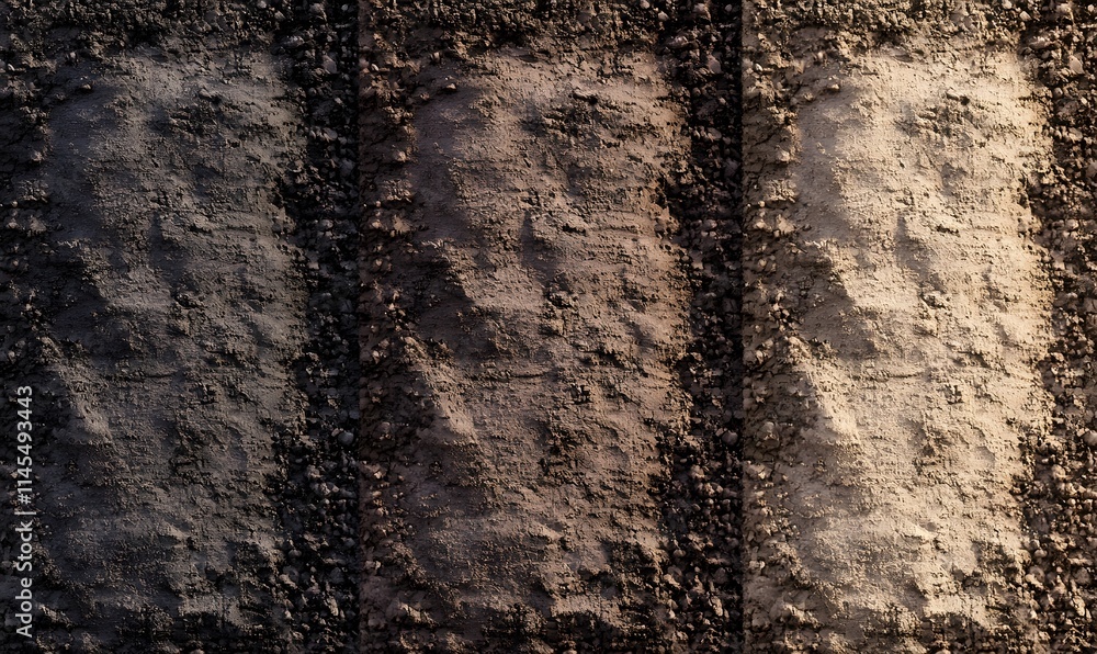 Obraz premium Three shades of dark brown soil textures.