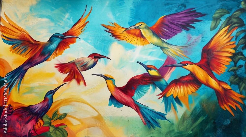a flock of beautiful colorful birds a flock of beautiful colorful birds