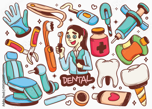 Cute Hand Drawn Dental Doodle Illustrations photo