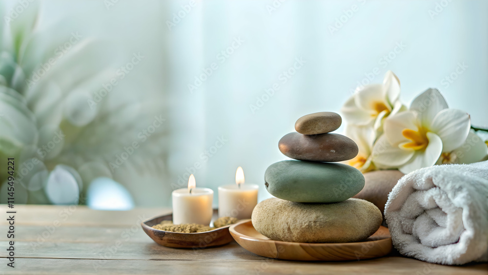 Therapeutic Hot Stone and Natural Oils for Spa Wellness Relaxation with Copy Space Therapeutic Hot Stone and Natural Oils for Spa Wellness Relaxation with Copy Space