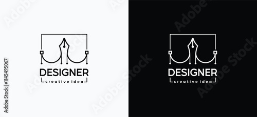 Logo for designer or illustrator with pen tool cursor icon symbol, curve control point art