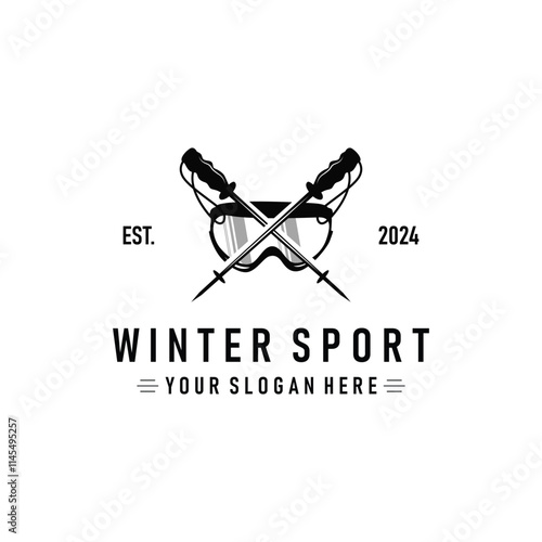 Ski Sport Logo, Winter Snow Sports Design Retro Vintage Vector Illustration