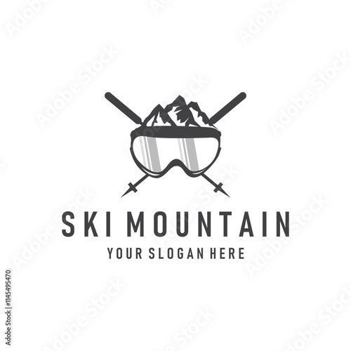Ski Sport Logo, Winter Snow Sports Design Retro Vintage Vector Illustration
