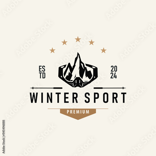 Ski Sport Logo, Winter Snow Sports Design Retro Vintage Vector Illustration