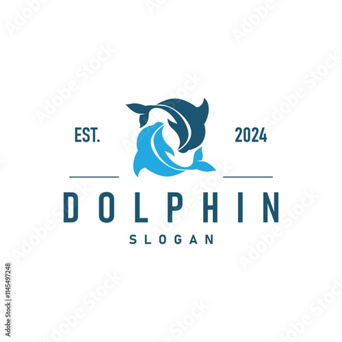 simple design open sea animal dolphin logo with simple sea dolphin concept illustration template