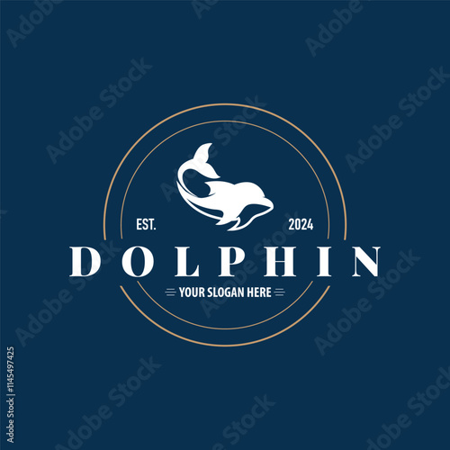 simple design open sea animal dolphin logo with simple sea dolphin concept illustration template