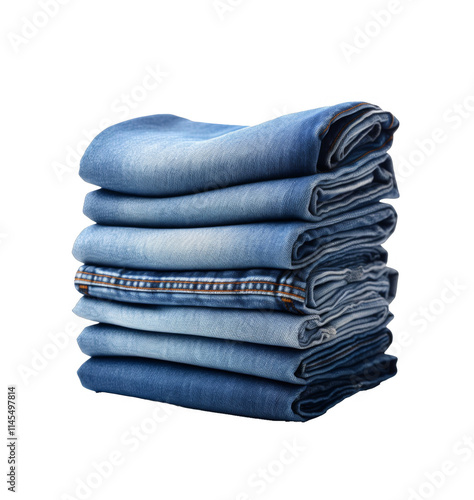 Neat Stack of Blue Jeans Denim Trousers Clothing Apparel Fashion photo