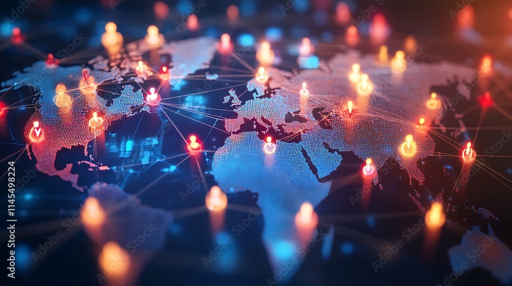 Fototapeta premium Global network connection showing worldwide communication and interaction.
