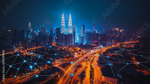 Wallpaper Mural Smart digital Innovation city with connection network reciprocity over the cityscape. of future smart wireless city and social media networking systems that connects business people with in city Torontodigital.ca