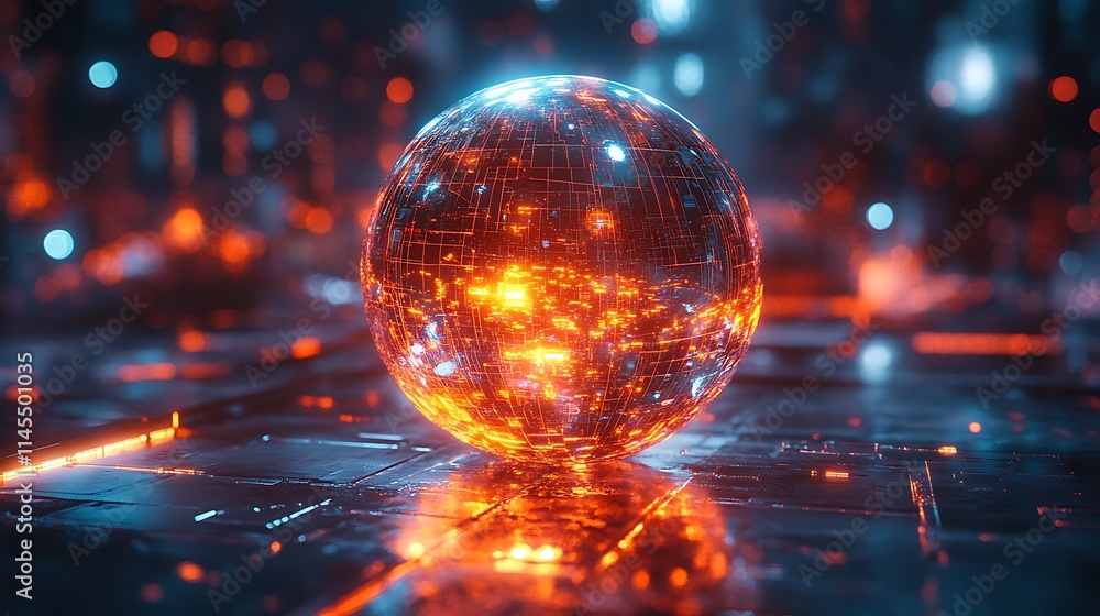 Illuminated Sphere Rests on Futuristic Surface Illuminated Sphere Rests on Futuristic Surface