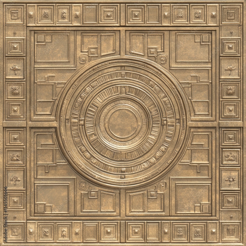 Obraz premium Ornate Golden Geometric Panel Design, Intricate Metalwork