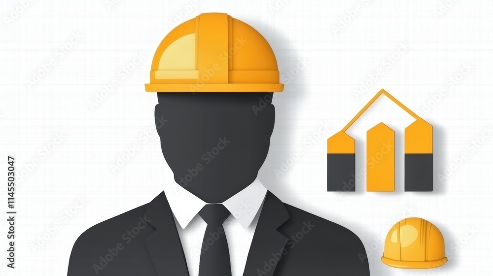 Man in suit and helmet protecting house icon, symbolizing home security, insurance, investment Man in suit and helmet protecting house icon, symbolizing home security, insurance, investment