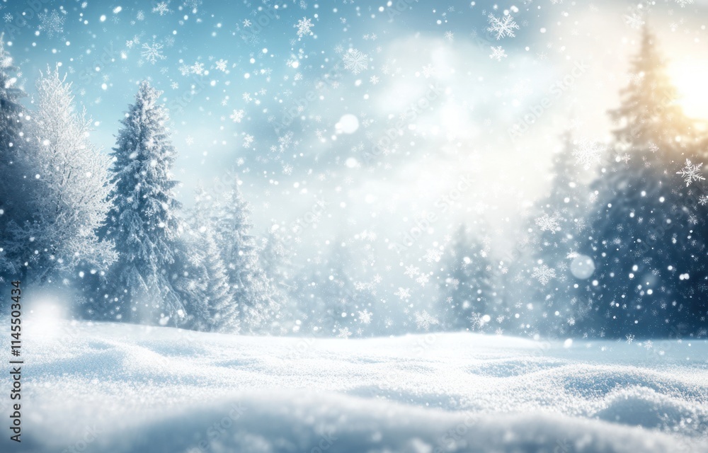 A serene winter landscape with snow-covered trees and gentle snowfall. A serene winter landscape with snow-covered trees and gentle snowfall.