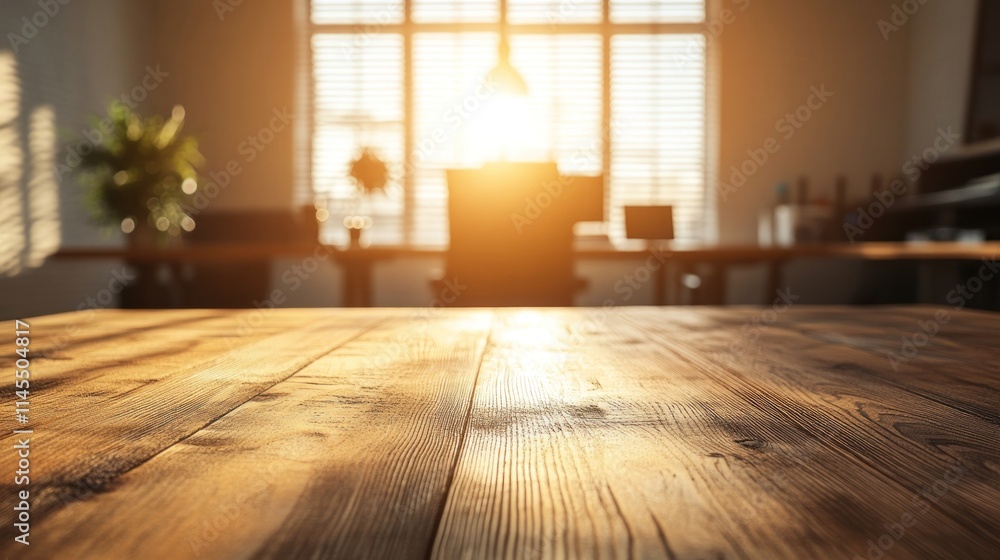 A sunlit office space with a wooden table, creating a warm and inviting atmosphere. A sunlit office space with a wooden table, creating a warm and inviting atmosphere.