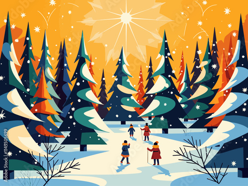  illustration style painting depicting a winter scene for the holidays