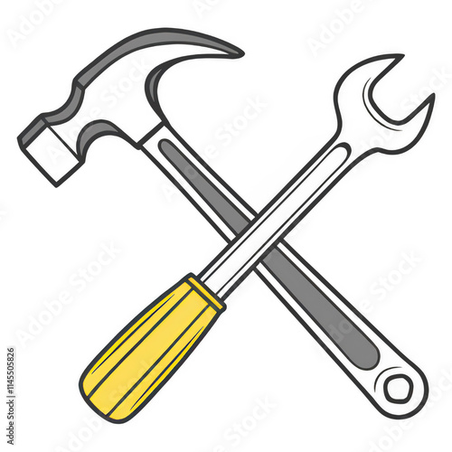 Crossed Hammer and Wrench Illustration in a Clean Minimal Style photo