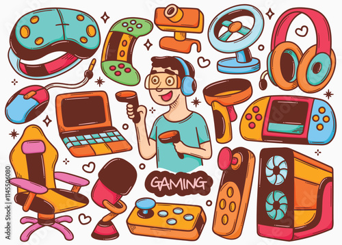 Colorful Hand Drawn Gaming Doodles